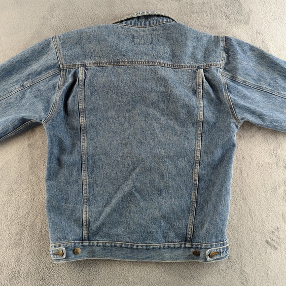 Vintage 90s Trucker Denim Jacket Mens 42T XL Tall Blue Make Hong Kong - Picture 10 of 13